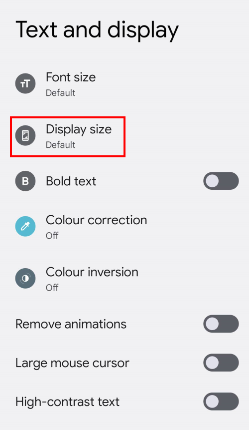 Tap Display size